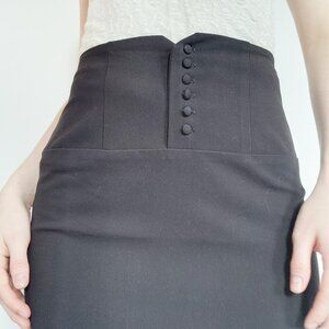 Vintage 90s Le Chateau officecore black high waisted midi pencil skirt